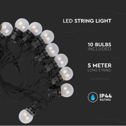 LED Utomhus slinga STRING 5m 10xLED/0,4W/24/230V 3000K IP44