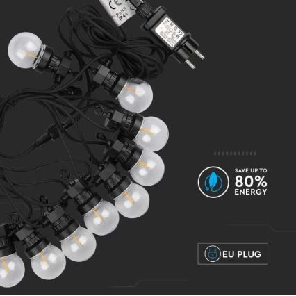 LED Utomhus slinga STRING 5m 10xLED/0,4W/24/230V 3000K IP44