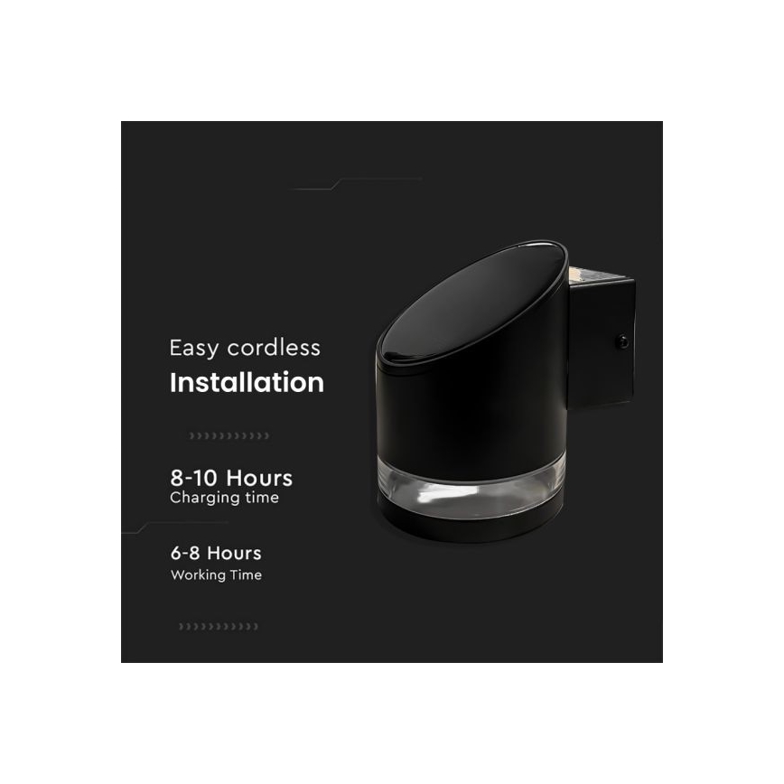 LED Utomhus solvägglampa LED/1W/3,7V 3000K IP54 1200 mAh svart