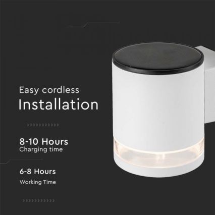 LED Utomhus solvägglampa LED/1W/3,7V 3000K IP54 1200 mAh vit