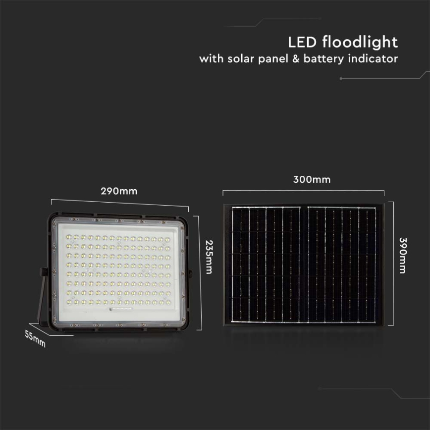 LED Utomhus solreflektor LED/20W/3,2V 6400K svart IP65 16000 mAh + fjärrkontroll