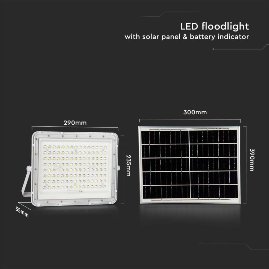 LED Utomhus solreflektor LED/20W/3,2V 6400K vit IP65 16000 mAh + fjärrkontroll