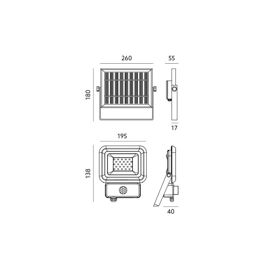 LED Utomhus solreflektor med sensor LED/20W/3,7V 6500K IP65 4400 mAh
