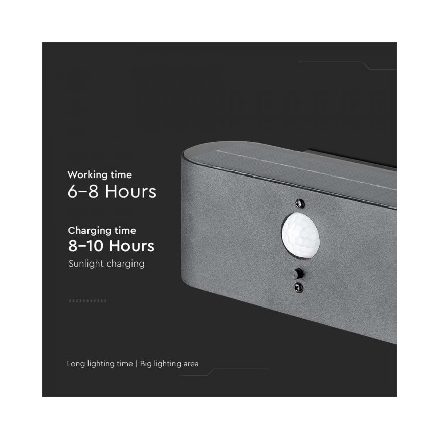 LED Utomhus solvägglampa med sensor LED/2,5W/3,7V 3000K IP54 2000 mAh