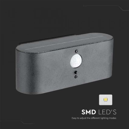 LED Utomhus solvägglampa med sensor LED/2,5W/3,7V 3000K IP54 2000 mAh