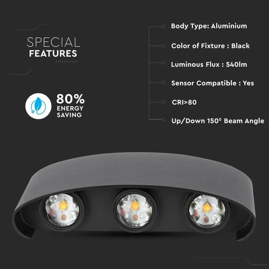 LED Utomhus Väggbelysning 6xLED/6W/230V IP54 3000K svart