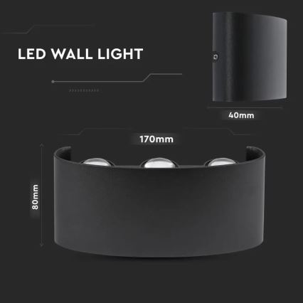 LED Utomhus Väggbelysning 6xLED/6W/230V IP54 3000K svart