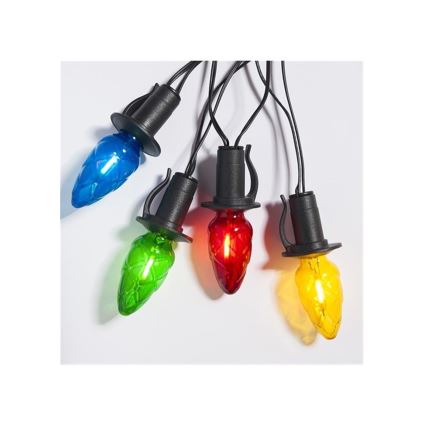 LED utomhusljusslinga CONE FILAMENT 20xE10 19m flerfärgad/varmvit IP44, Tillverkad i EU