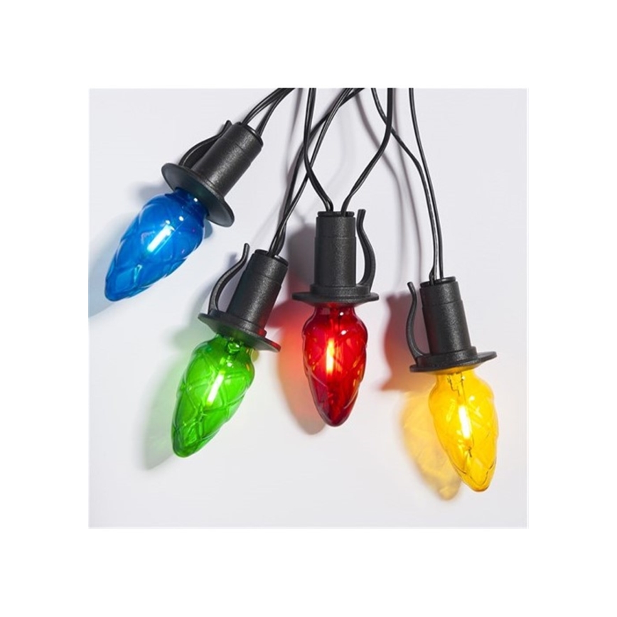 LED utomhusljusslinga CONE FILAMENT 20xE10 19m flerfärgad/varmvit IP44, Tillverkad i EU