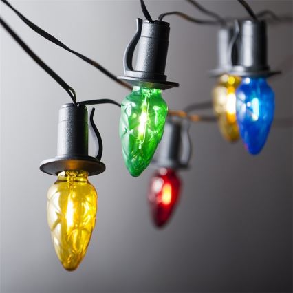 LED utomhusslinga CONE FILAMENT 20xE10 19m färgad/varmvit IP44, Tillverkad i EU