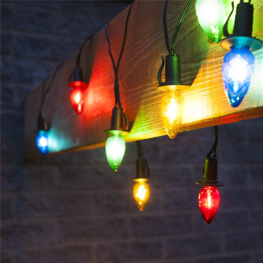 LED utomhusslinga CONE FILAMENT 20xE10 19m färgad/varmvit IP44, Tillverkad i EU