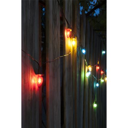 LED utomhusslinga CONE FILAMENT 20xE10 19m färgad/varmvit IP44, Tillverkad i EU