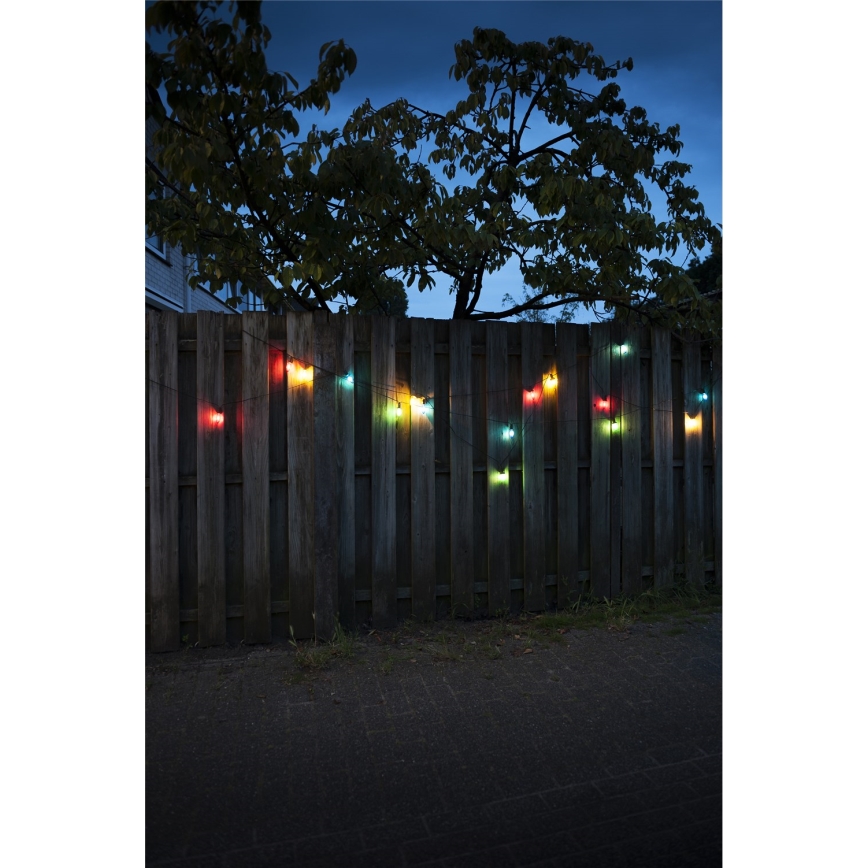 LED utomhusslinga CONE FILAMENT 20xE10 19m färgad/varmvit IP44, Tillverkad i EU