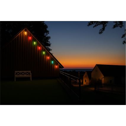 LED utomhusslinga CONE FILAMENT 20xE10 19m färgad/varmvit IP44, Tillverkad i EU