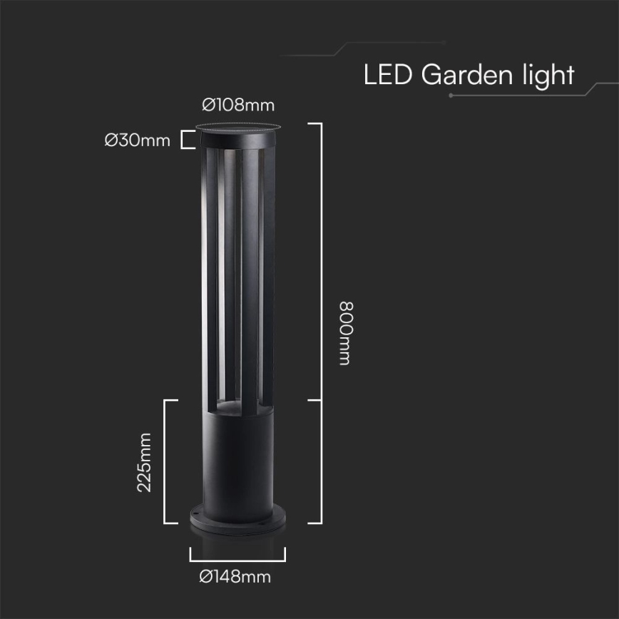 LED-utomhuslampa LED/10W/230V 3000K IP65 80 cm svart