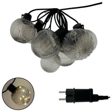 LED utomhusljusslinga 10xLED/0,15W/230V 6,8 m IP44 svart/rökfärgad