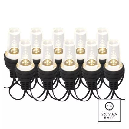 LED utomhusljusslinga 10xLED/9,5 m IP44 kallvit