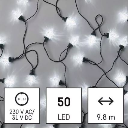 LED utomhusljusslinga 50 LED / 8 funktioner, 14,8 m, IP44, kallvit