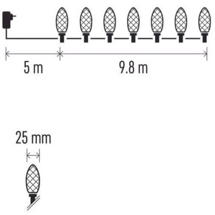 LED utomhusljusslinga 50 LED / 8 funktioner, 14,8 m, IP44, kallvit