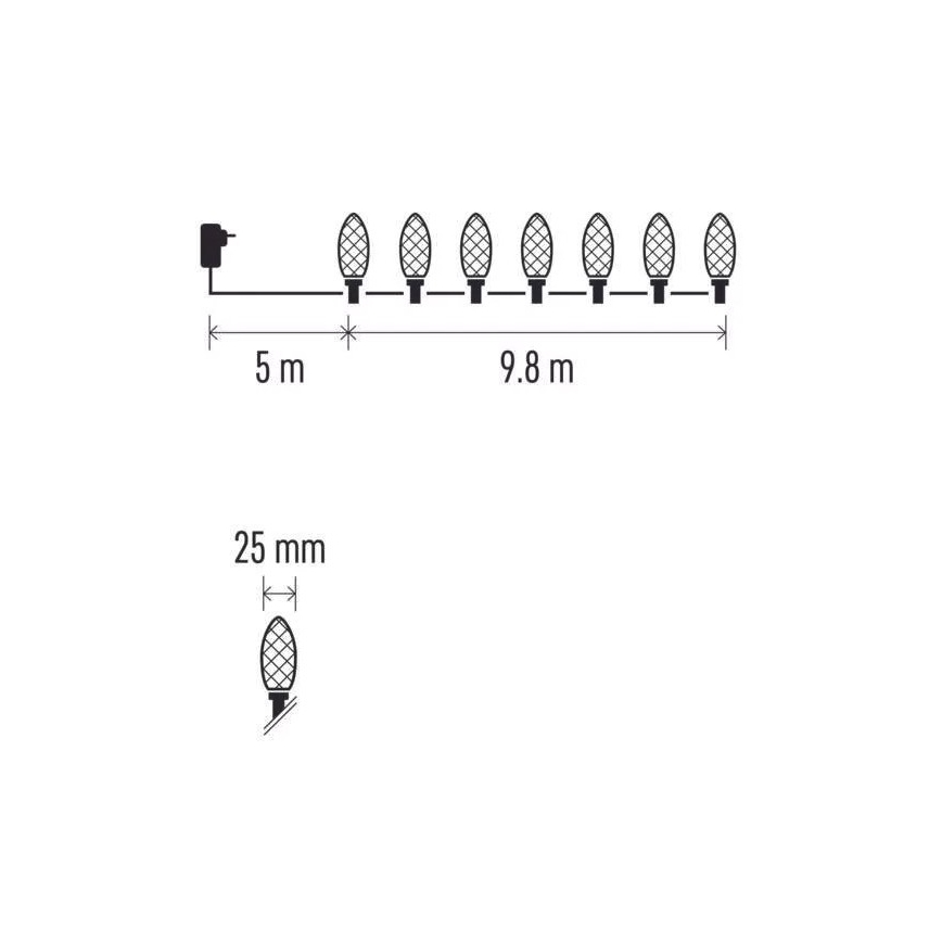 LED utomhusljusslinga 50 LED / 8 funktioner, 14,8 m, IP44, kallvit