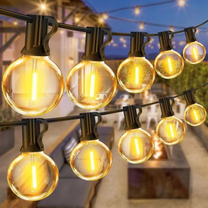 LED utomhusljusslinga för dekoration, 20 lampor (E12-sockel), 1 W/st, 230 V, 20 m, IP65, svart
