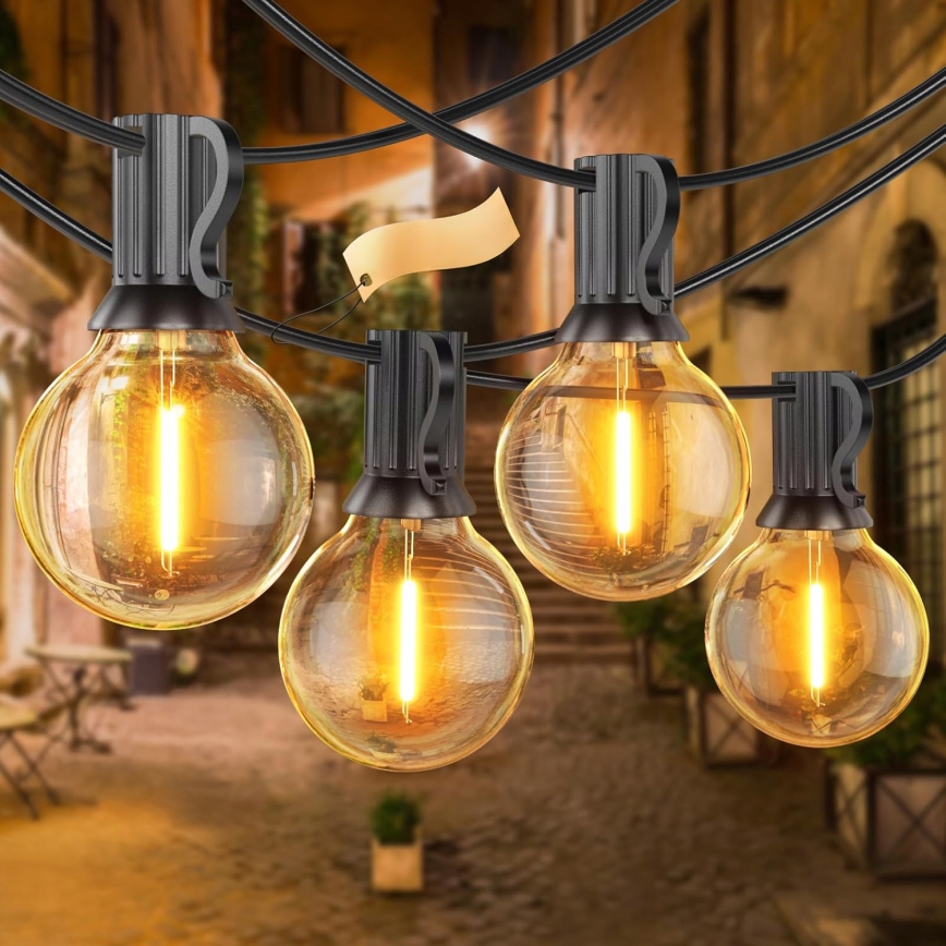 LED utomhusljusslinga för dekoration, 20 lampor (E12-sockel), 1 W/st, 230 V, 20 m, IP65, svart