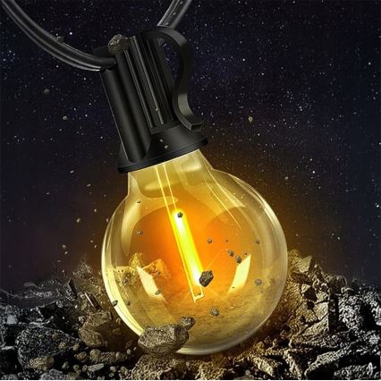 LED utomhusljusslinga för dekoration, 20 lampor (E12-sockel), 1 W/st, 230 V, 20 m, IP65, svart