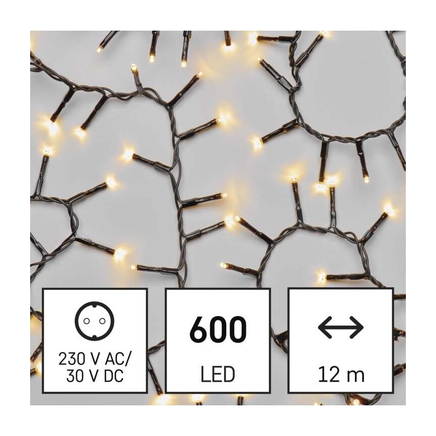 LED utomhusljusslinga för jul, 600×LED/17 m, IP44, varmvit