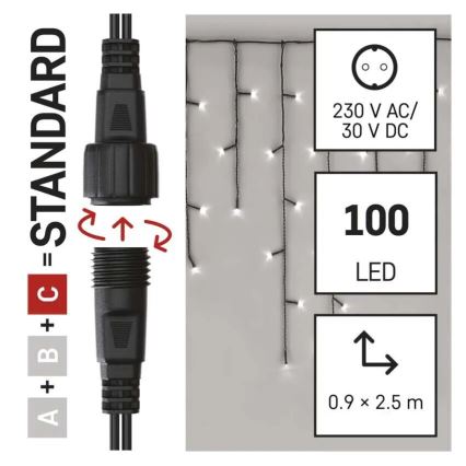 LED utomhusslinga 100xLED/2,5x0,9m IP44 kallvit