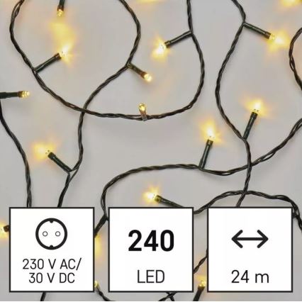 LED-utomhusslinga 240 LED / 8 lägen, 29 m, IP44, varmvit