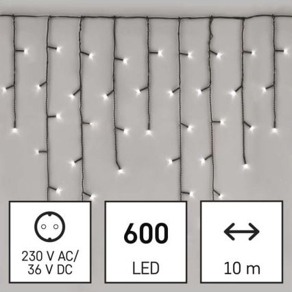 LED-utomhusslinga 600 LED, 8 lägen, 15 m, IP44, kallvit