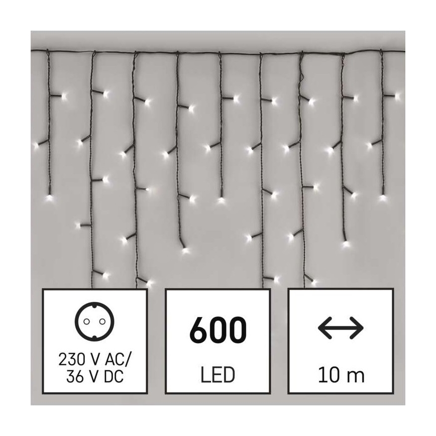 LED-utomhusslinga 600 LED, 8 lägen, 15 m, IP44, kallvit