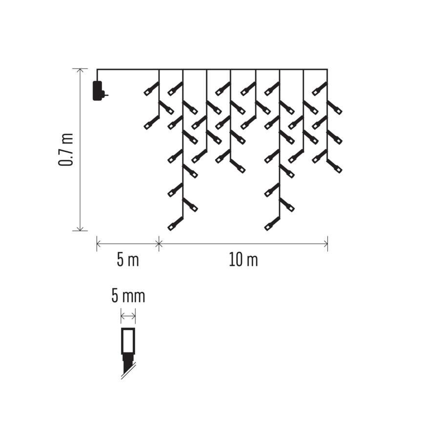 LED-utomhusslinga 600 LED, 8 lägen, 15 m, IP44, kallvit