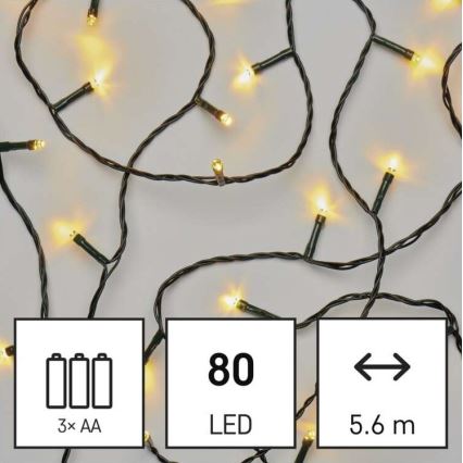 LED utomhusslinga 80xLED/3xAA 6,1 m IP44 varmvit