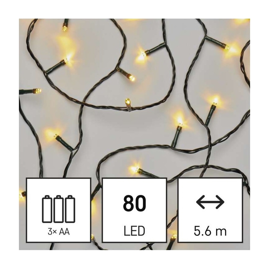 LED utomhusslinga 80xLED/3xAA 6,1 m IP44 varmvit