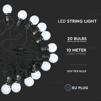 LED Utomhusslinga STRING 10m 20xLED/0,5W/230V IP44 6000K