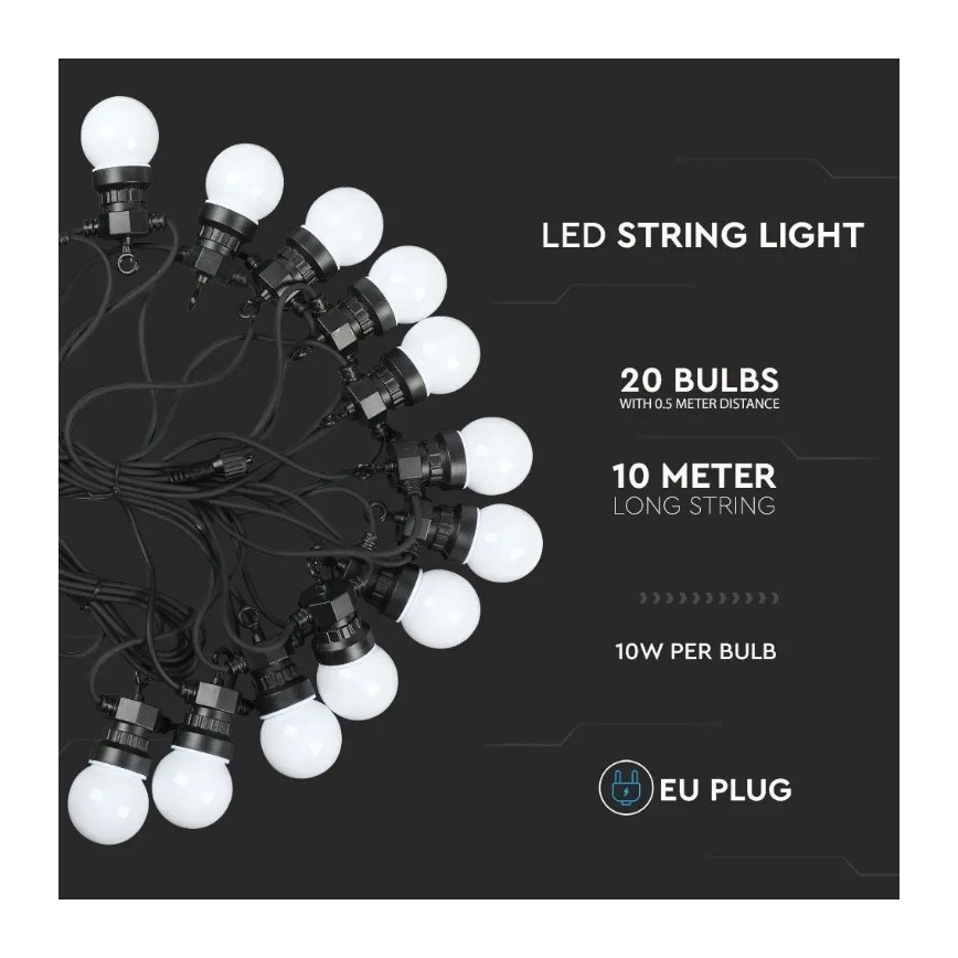 LED Utomhusslinga STRING 10m 20xLED/0,5W/230V IP44 6000K