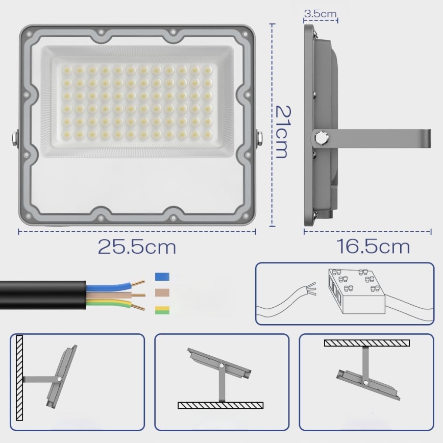 LED utomhusstrålkastare 100 W, 230 V, 4500 K, IP65, grå