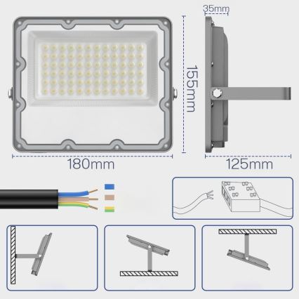 LED utomhusstrålkastare LED/50W/230V 4500K IP65 grå