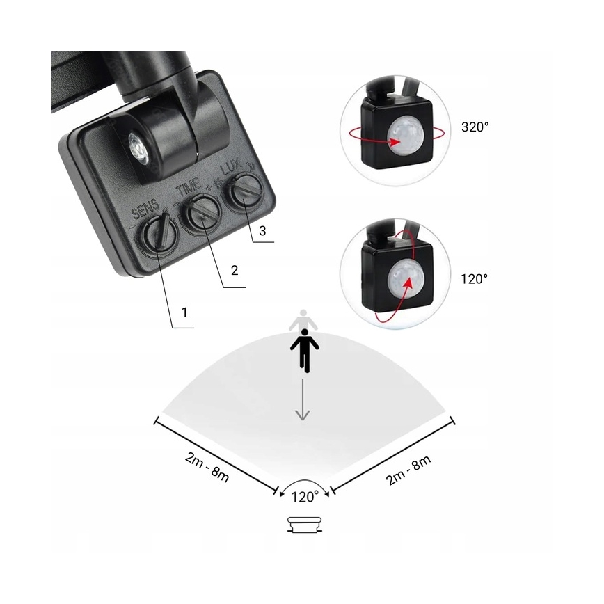 LED Utomhusstrålkastare med en sensor LED/100W/230V 4000K IP65 svart
