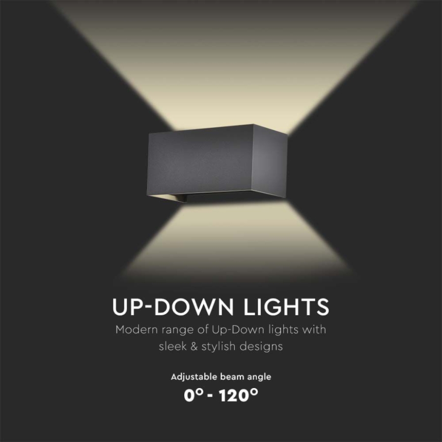 LED utomhusväggarmatur, 24 W, 230 V, 4000 K, IP65, svart