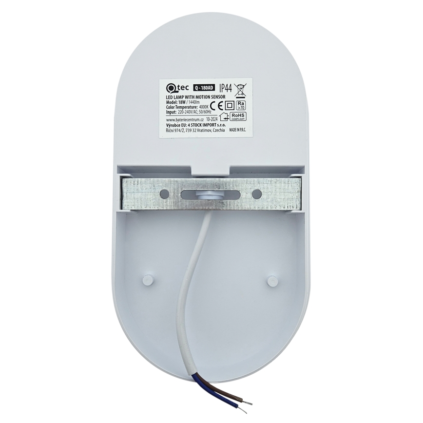 LED utomhusväggarmatur med rörelsesensor LED/18W/230V IP44 vit