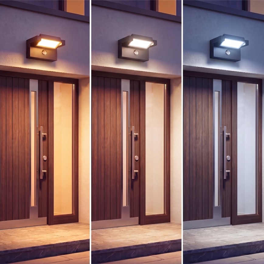 LED utomhusvägglampa med rörelse- och skymningssensor LED/25W/230V 3000/4000/6500K IP54 svart