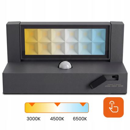 LED utomhusvägglampa med rörelse- och skymningssensor LED/25W/230V 3000/4000/6500K IP54 svart
