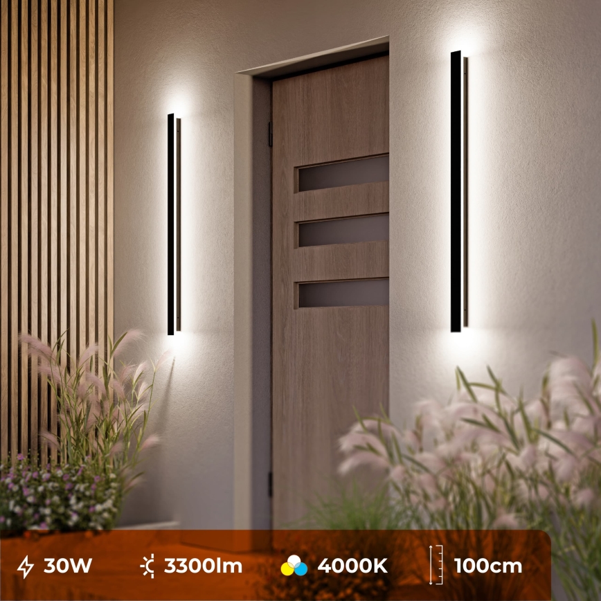 LED utomhusvägglampa LED/30W/230V 100 cm IP65 svart