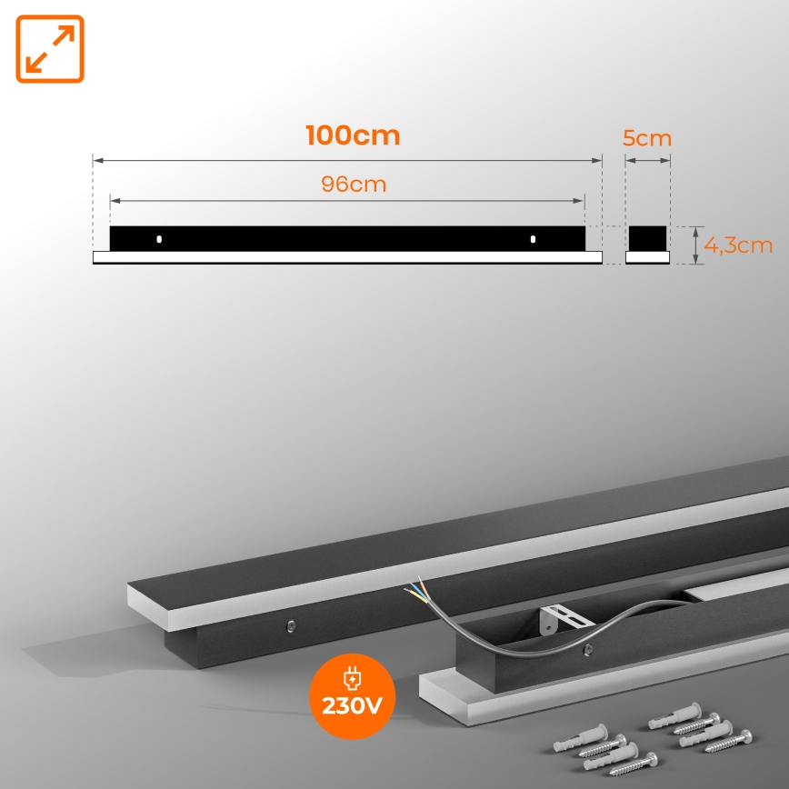 LED utomhusvägglampa LED/30W/230V 100 cm IP65 svart