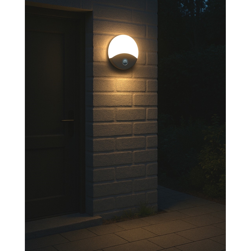 LED-utomhusvägglampa med rörelsesensor, 18 W/230 V, IP44, vit