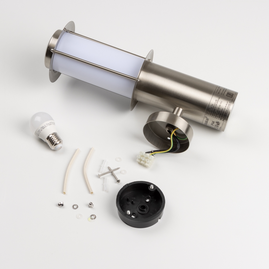 LED utomhusvägglampa med rörelsesensor 1xE27/4,9W/230V IP44 matt krom