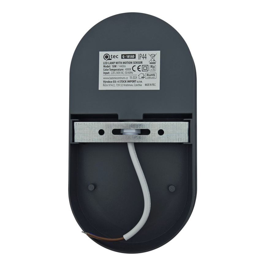 LED utomhusvägglampa med rörelsesensor LED/18W/230V IP44 antracit