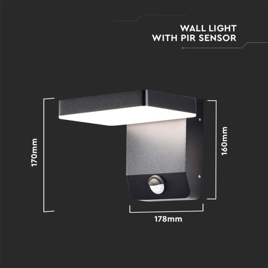 LED Utomhus vägglampa flexibel med sensor LED/17W/230V IP65 3000K svart